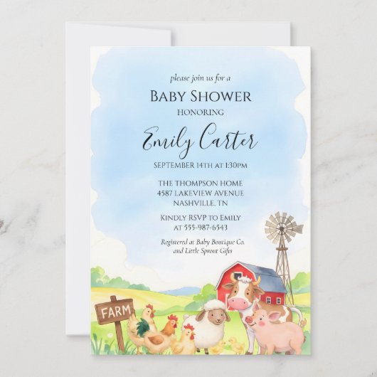 Bauernhoftier-Babyshower-Einladung Einladung (Vorderseite)
