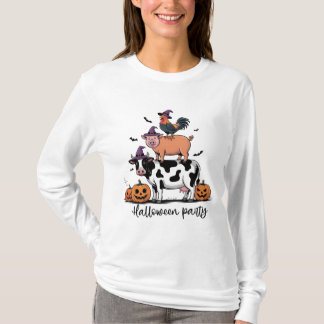 Bauernhoftier-Halloween-Party Langarm-T-Shirt T-Shirt
