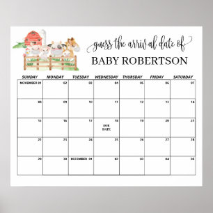Bauernhoftiere Baby Shower Datum-Schätz-Kalender Poster