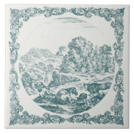 Bauernhoftiere Land Szene Vintage Delft Teal Fliese