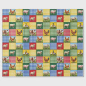 Bauernhoftiere und Gingham-Patchwork-Quilt Geschenkpapier (Flach)