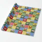 Bauernhoftiere und Gingham-Patchwork-Quilt Geschenkpapier (Ungerollt)