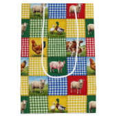 Bauernhoftiere und Gingham-Patchwork-Quilt Mittlere Geschenktüte (Rückseite)
