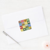 Bauernhoftiere und Gingham-Patchwork-Quilt Quadratischer Aufkleber (Umschlag)
