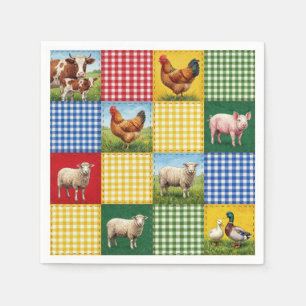 Bauernhoftiere und Gingham-Patchwork-Quilt Serviette