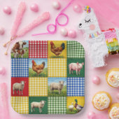 Bauernhoftiere und Gingham-Patchworkdecke Pappteller (Party)