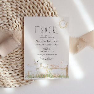 Bauernhoftiere Wiesenfreunde Mädchen Baby Shower Einladung