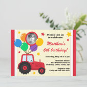 Bauernhoftraktor mit Ballon-Kindergeburtstag-Foto Einladung (Stehend Vorderseite)