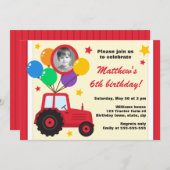 Bauernhoftraktor mit Ballon-Kindergeburtstag-Foto Einladung (Vorne/Hinten)