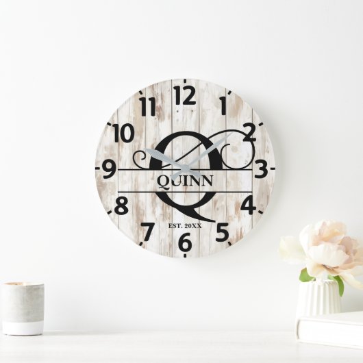 Bauernholz Q Monogramm Große Wanduhr (Zuhause)
