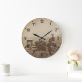 Bauernjunge und antiker Traktor braun Große Wanduhr (Zuhause)