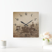Bauernjunge und antiker Traktor braun Quadratische Wanduhr (Zuhause)