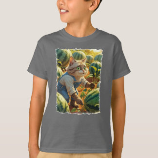 Bauernkatze, die seinen Wassermelone-Pflaster krau T-Shirt