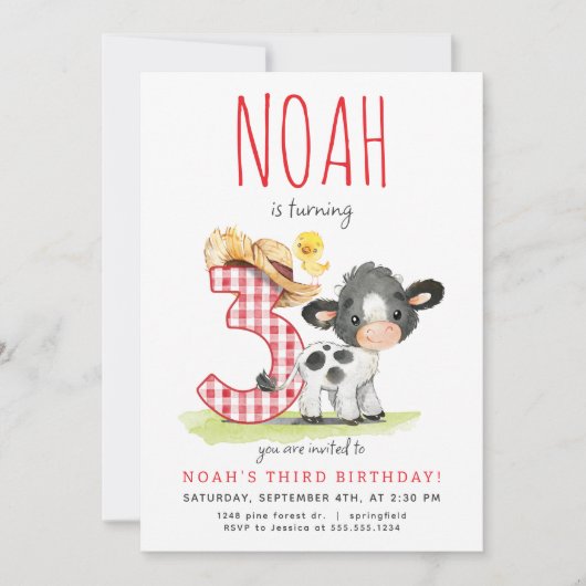 Bauernkühe Dritte Geburtstagseinladung Einladung (Vorderseite)