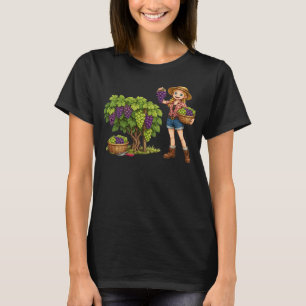 Bauernmädchen beim Trauben pflücken, Weinlese Kuns T-Shirt