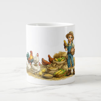 Bauernmädchen mit Eiern, niedliche rustikale Landk Jumbo-Tasse