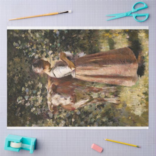 Bauernmädchen mit Kuh Romantischer Bauernhof Szene Seidenpapier (Basteln)