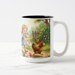 Bauernmädchen-und-Hühner-Tasse Zweifarbige Tasse