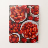Bauernmarkt-Atmosphäre | Erdbeeren & Roma-Tomaten  Puzzle (Vertikal)