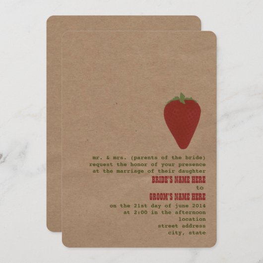 Bauernmarkt Thema Hochzeit Einladung | Erdbeere (Vorne/Hinten)