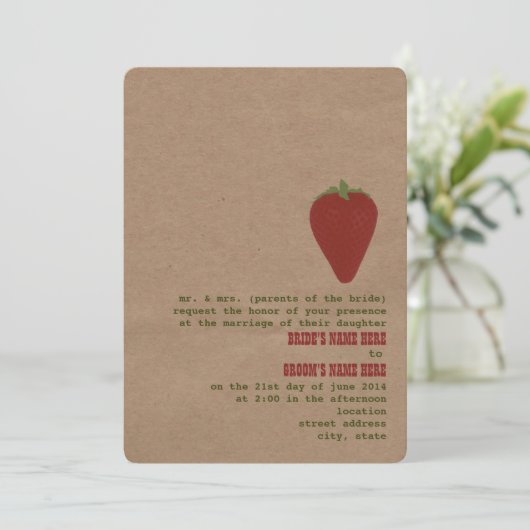 Bauernmarkt Thema Hochzeit Einladung | Erdbeere (Stehend Vorderseite)