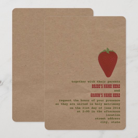 Bauernmarkt Thema Hochzeit Einladung | Erdbeere (Vorne/Hinten)