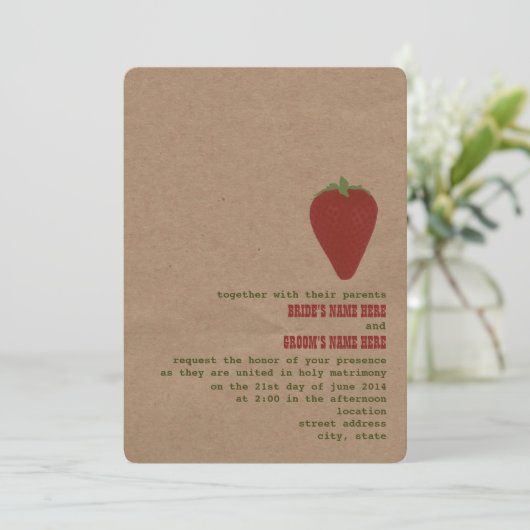 Bauernmarkt Thema Hochzeit Einladung | Erdbeere (Stehend Vorderseite)