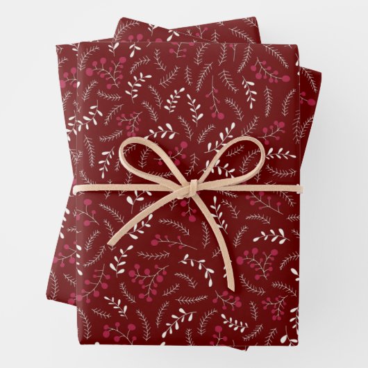 Bauernmaroon Wein rustikale Laubbaumstruktur Geschenkpapier Set (Beispiel)