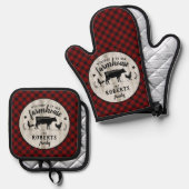Bauernname Rustic Buffalo Kariert Stallholzkuh Ofenhandschuh & Topflappen-Set (Vorderseite/Rückseite)