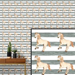 Bauernpferd auf braunen grünen Zäunen Streifen Tapete