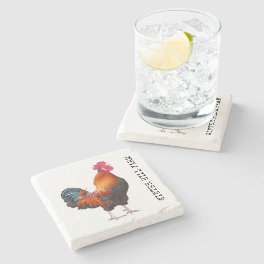 Bauernroster Personalisiert Stone Untersetzer (Seitenansicht)