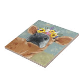Bauernspass - Kuh mit Blume Crown Fliese (Seite)