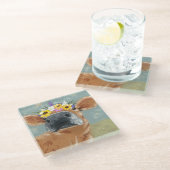 Bauernspass - Kuh mit Blume Crown Glasuntersetzer (Schrägansicht)