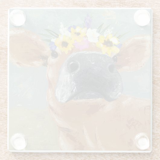 Bauernspass - Kuh mit Blume Crown Glasuntersetzer (Rückseite)