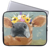 Bauernspass - Kuh mit Blume Crown Laptopschutzhülle (Vorderseite)