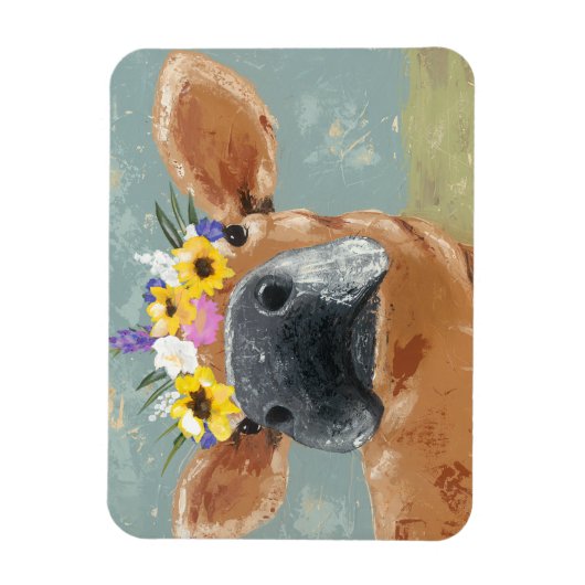 Bauernspass - Kuh mit Blume Crown Magnet (Vertikal)