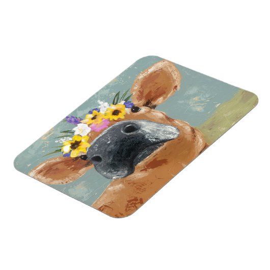 Bauernspass - Kuh mit Blume Crown Magnet (Linke Seite)