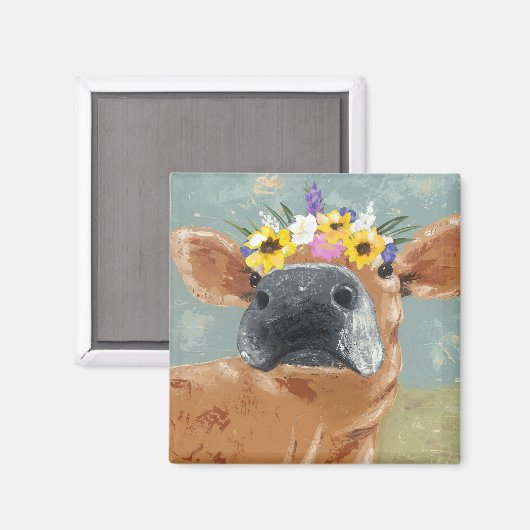 Bauernspass - Kuh mit Blume Crown Magnet (Vorderseite/Rückseite)
