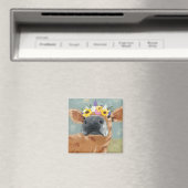 Bauernspass - Kuh mit Blume Crown Magnet (In Situ (Geschirrspüler))