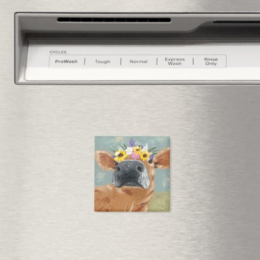 Bauernspass - Kuh mit Blume Crown Magnet (In Situ (Geschirrspüler))