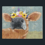 Bauernspass - Kuh mit Blume Crown Puzzle<br><div class="desc">Farm Fun II von Jade Reynolds. Eine braune Kuh trägt eine Blume.</div>