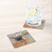 Bauernspass - Kuh mit Blume Crown Rechteckiger Pappuntersetzer (Vor Ort)