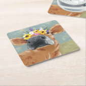 Bauernspass - Kuh mit Blume Crown Rechteckiger Pappuntersetzer (angewinkelt)