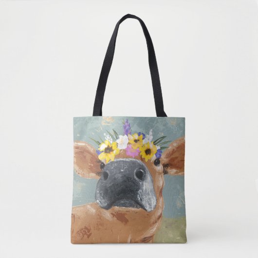 Bauernspass - Kuh mit Blume Crown Tasche (Vorderseite)