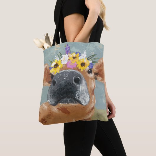 Bauernspass - Kuh mit Blume Crown Tasche (Von Nahem)