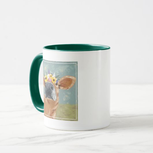 Bauernspass - Kuh mit Blume Crown Tasse (Vorderseite Links)