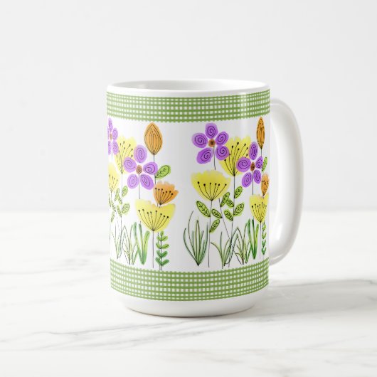 Bauernstil-Blume mit Green Gingham Kaffeetasse (VorderseiteRechts)