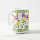 Bauernstil-Blume mit Green Gingham Kaffeetasse (Vorderseite Links)