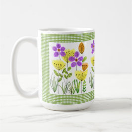 Bauernstil-Blume mit Green Gingham Kaffeetasse