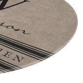 Bauernstil Burlap Mit Monogramm Familienname Schneidebrett (Ecke)